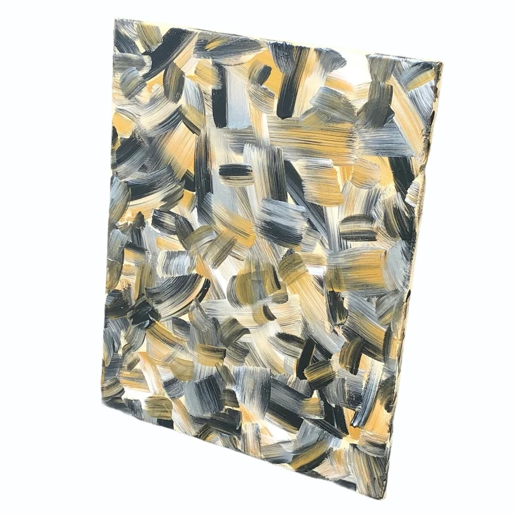 HANDCRAFTED BLACK/GOLD/SILVER/CREAM ABSTRACT ART